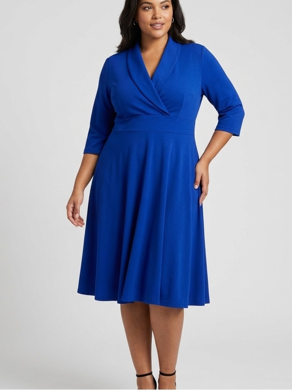Meaneor Royal Blue Fit and Flare Dress XXL Cobalt V-Neck Faux Wrap Stretchy